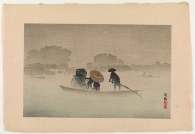 Takeya Ferry at Matsuchichiyama in the Spring Rain by Kobayashi Kiyochika